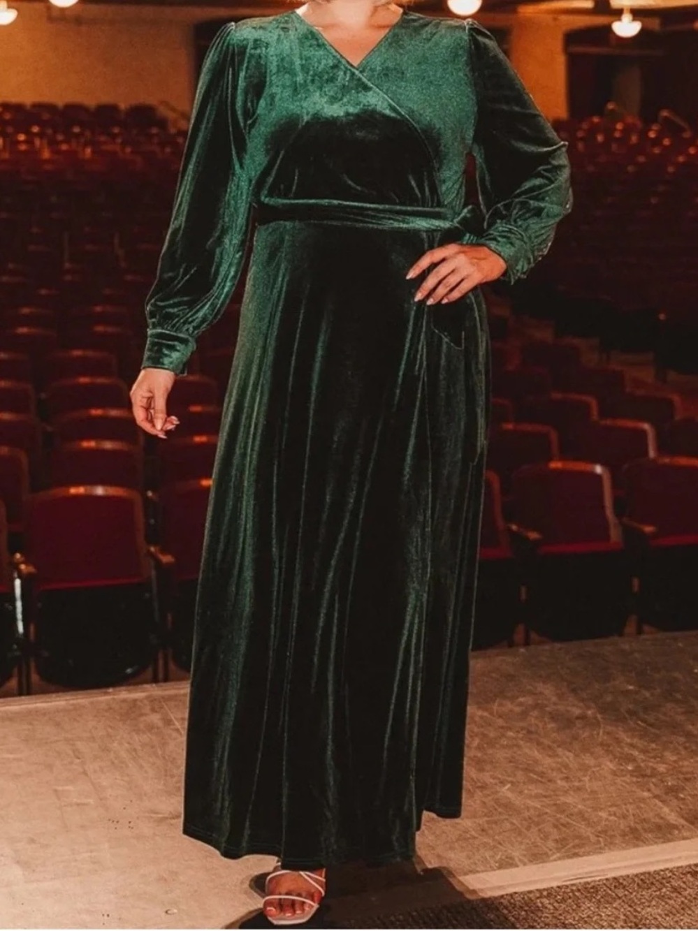Ivy City Co Emerald Velvet Maxi Wrap Dress